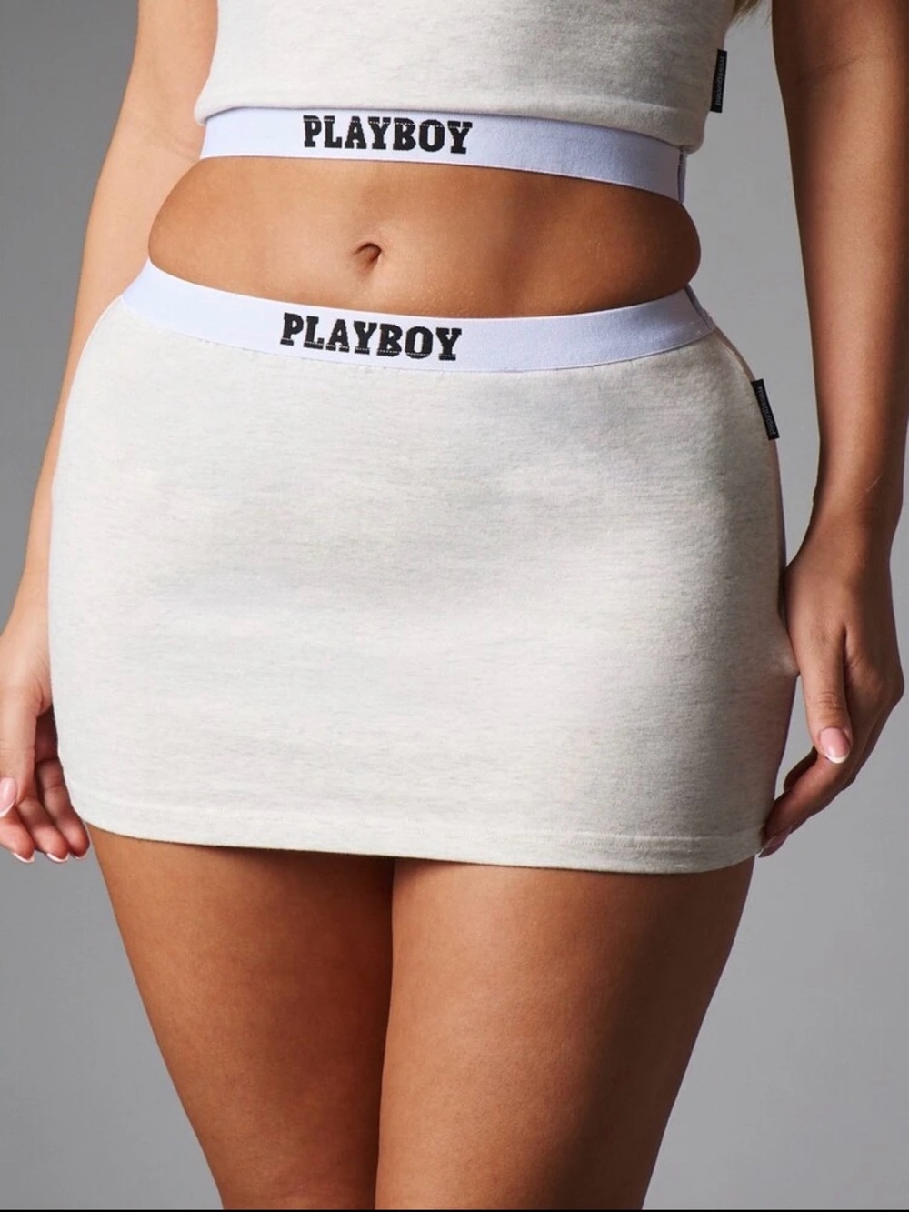 PLAYBOY White Cream Elastic-Waist Mini Skirt